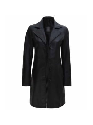Black Leather Trench Coat For Women’s