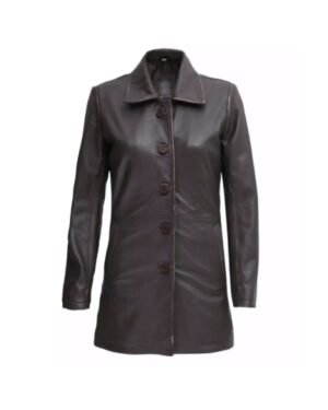 Distressed Dark Brown Leather Coat For Women’s