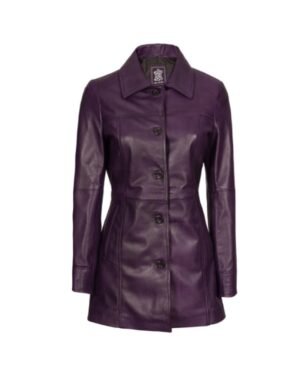 Trench Purple Leather Coat For Women’s