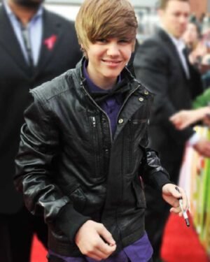 2010 Music Awards Winners Justin Bieber Black Leather Jacket