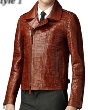 Alligator Brown Leather Jacket