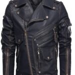 Asymmetric Style Mens Slim Fit Black Leather Biker Jacket