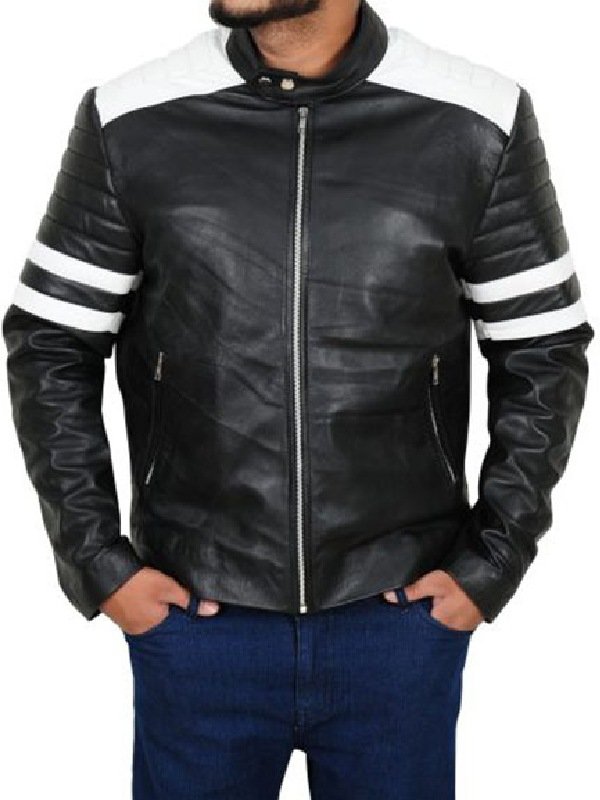Brad Pitt Fight Club Mayhem Black JacketWith White Stripes
