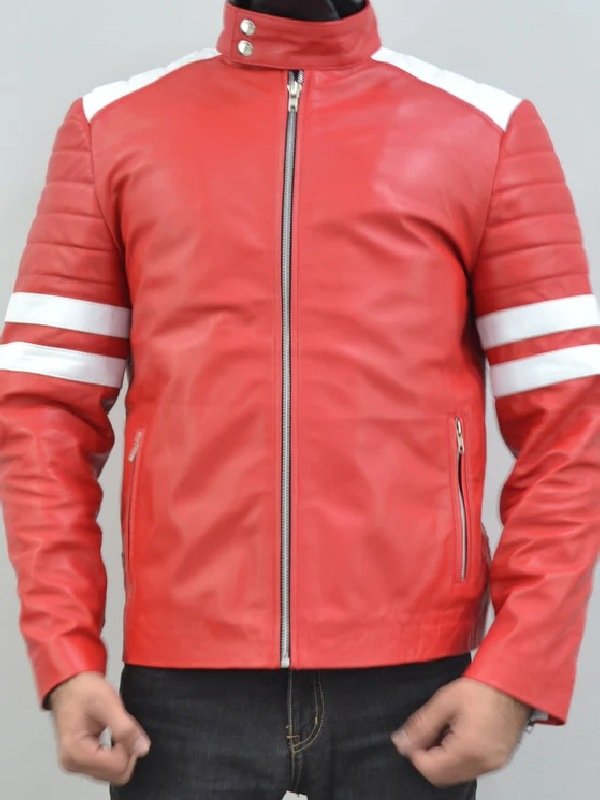 Brad Pitt Fight Club Mayhem RedWhite Stripes Jacket