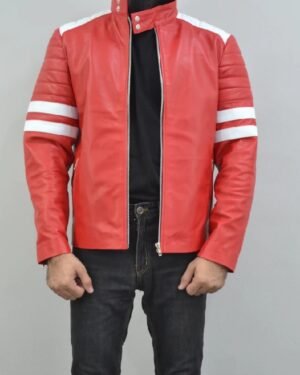 Brad PittFight Club Mayhem RedWhite Stripes Jacket