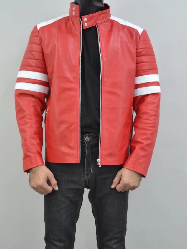 Brad PittFight Club Mayhem RedWhite Stripes Jacket
