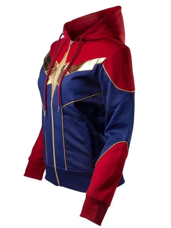 Brie Larson Captain Marvel Red& Blue Costume Hoodie