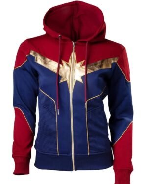 Brie Larson Captain Marvel Red & Blue Costume Hoodie