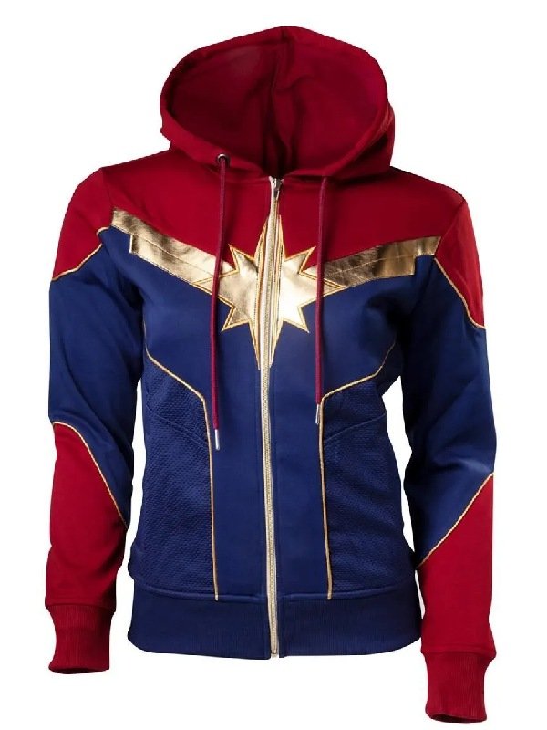 Brie Larson Captain Marvel Red & Blue Costume Hoodie