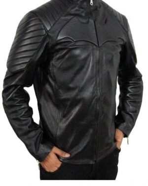 Classic Black Motorcycle Jacket Inspired by Christian Bale’s Look in Batman Begins