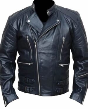 Classic Brando Motorcycle Blue Leather Jacket