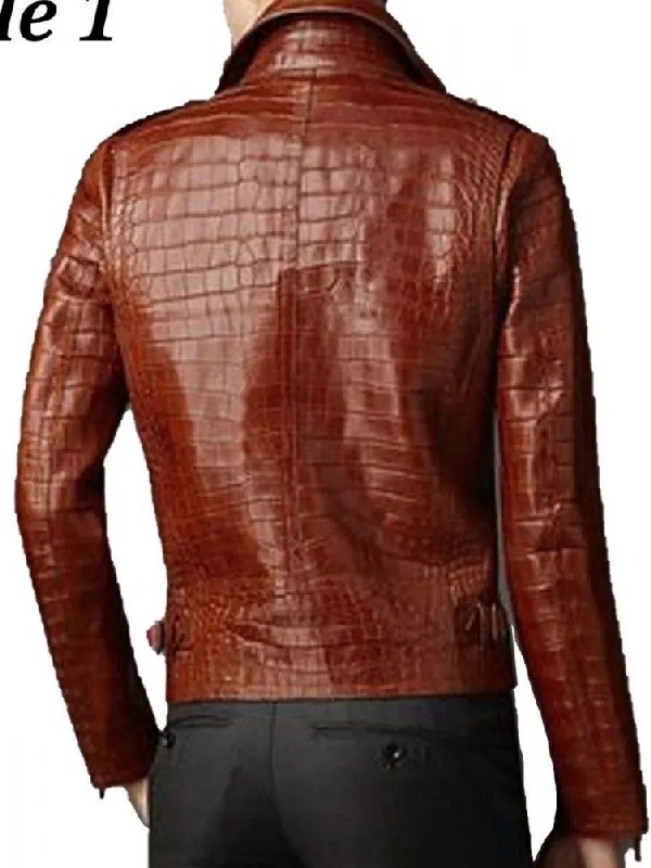 Premium Exotic Pattern Brown Leather Jacket for Men