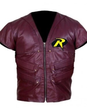 Red Leather Vest Inspired by Robin’s Iconic Look in Batman Arkham City