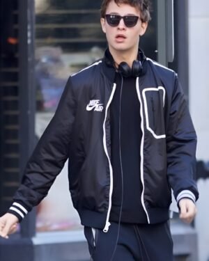 Stylish Black Bomber Jacket Inspired by Ansel Elgort’s Iconic Look in Baby Driver