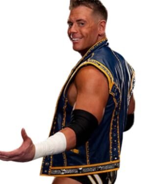 Stylish Blue Leather Vest Inspired by WWE Superstar Alex Riley’s Iconic Look