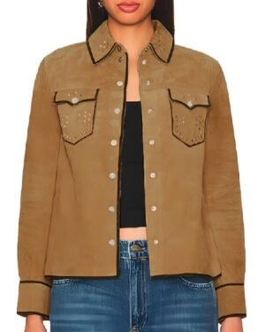 Stylish Brown Suede Leather Jacket Inspired by Martina Castro in Ballard