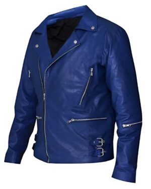 Trendy Blue Leather Jacket Inspired by Jared Leto’s Iconic Band Style