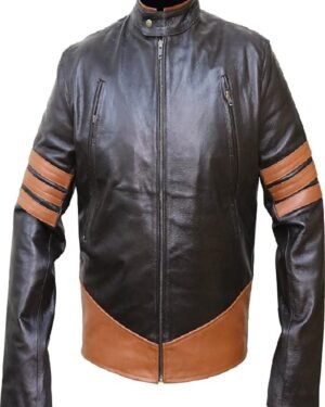 X Men Logan White Stripes Motorcycle Leather Jacket
