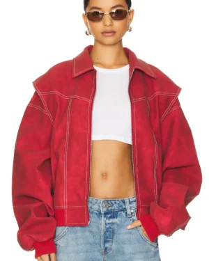 Lioness Red Oversized Bomber Jacket - Image 1