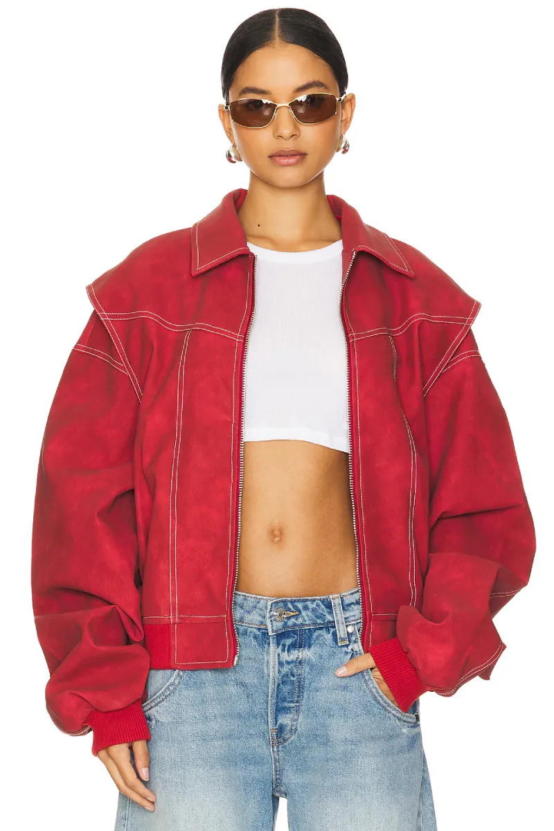 Lioness Red Oversized Bomber Jacket - Image 1