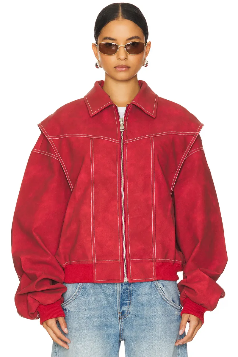 Lioness Red Oversized Bomber Jacket - Image 2
