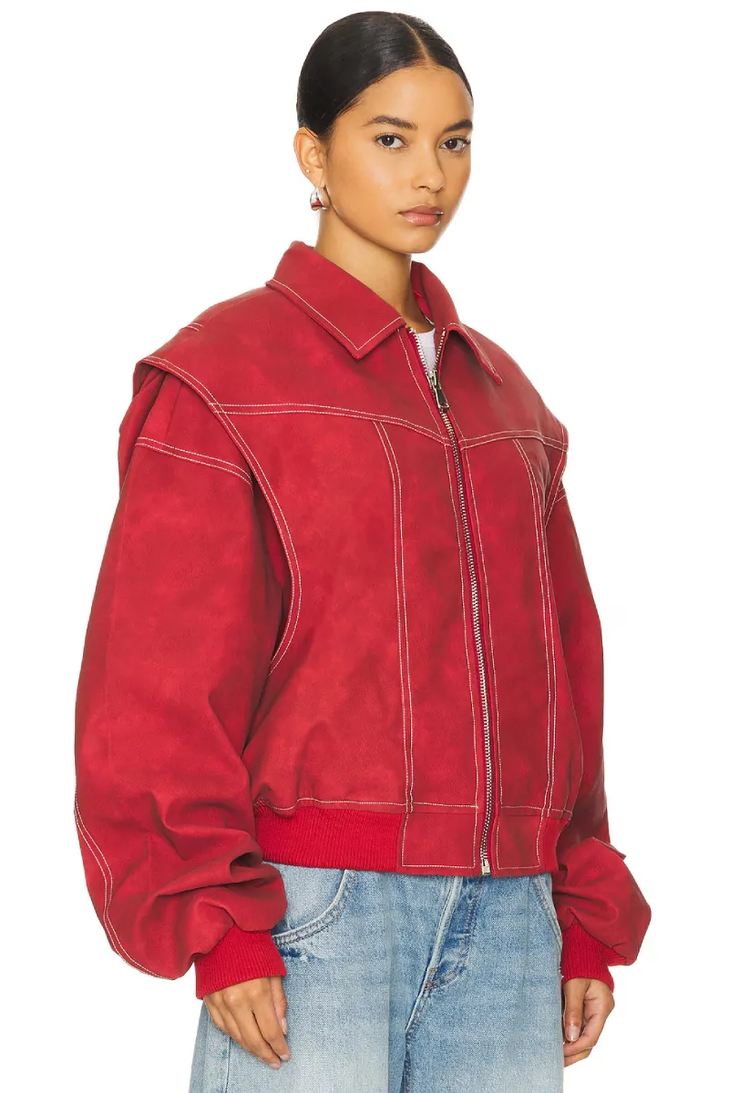 Lioness Red Oversized Bomber Jacket - Image 3