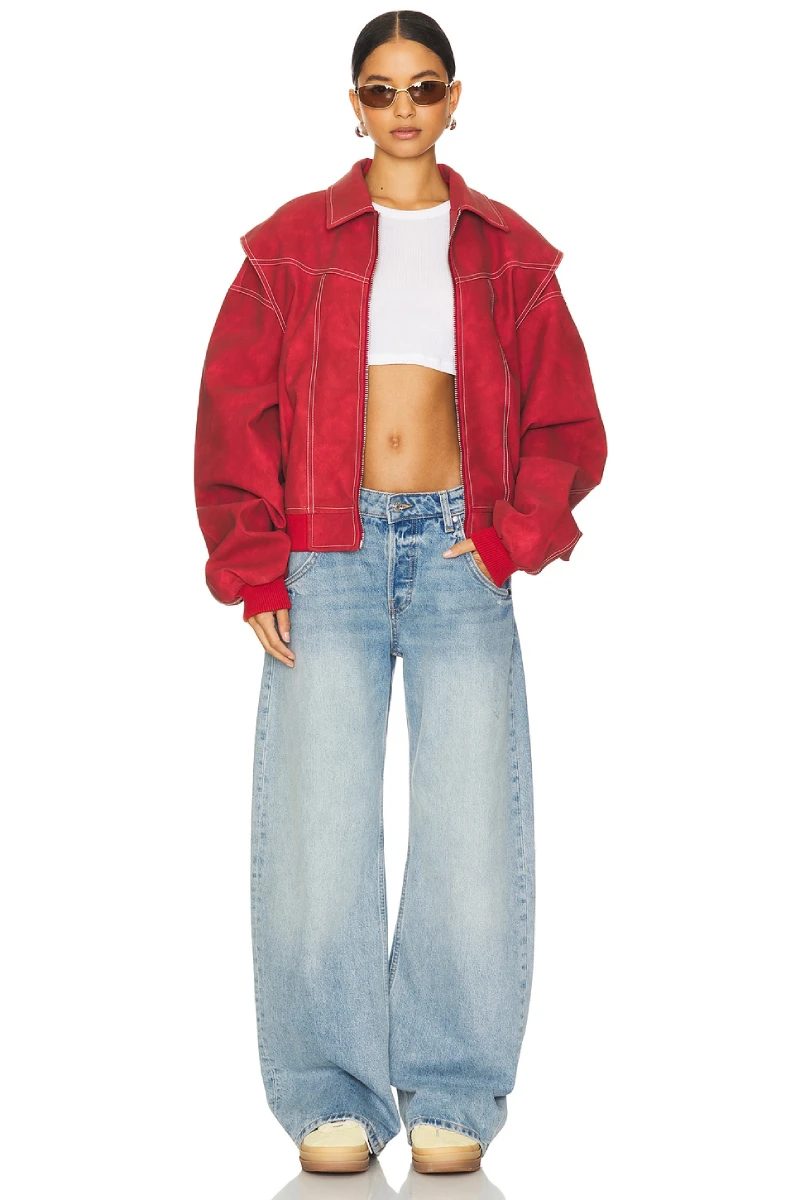 Lioness Red Oversized Bomber Jacket - Image 5