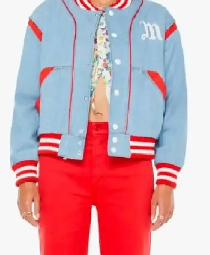 Stylish May Grant Blue Denim Varsity Jacket from 9-1-1 S09 - Image 2
